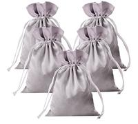Gbateri 35 Pack 5X7 Inch Silver Satin Gift Bags With Drawstring - Small Jewelry Pouches for Wedding Favors, Christmas, Baby Shower Party - Silk Jewellery Packing