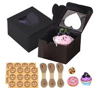 Gbateri 50 PCS Mini Bakery Boxes - 4x4x2.5 Inch - Windowed - Perfect for Cupcakes, Donuts, Strawberries, Muffins (Black)
