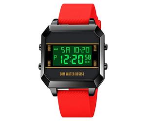 GBB Digital Watch for Men, LED Square Large Face Waterproof Outdoor Sport Watch with Dual Time/Chrono/Alarm/EL Light/ 12/24H, Silicone Wrist Watches for Men Women Teenager (Red)
