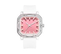 GBB Fashion Women's Quartz Watch Colorful Square Wrist Watch with Silicone Strap 3D Numbers Waterproof Lightweight Analog Watches for Women Ladies Students Unisex (9083 White Pink)