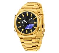 GBB Men's Analog Digital Quartz Watch Luxury Multifunctional Dual Display Sports Watch for Men Waterproof Mens Wristwatch for Business Casual Work (Gold Black)