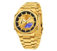 GBB Men's Analog Digital Quartz Watch Luxury Multifunctional Dual Display Sports Watch for Men Waterproof Mens Wristwatch for Business Casual Work (Gold)