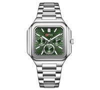 GBB Men's Analog Quartz Watch Luxury Square Mens Watches with Luminous Six-Hand Work Sport Watch for Men Business Casual Waterproof Men's Wrist Watches (Steel Silver Green)