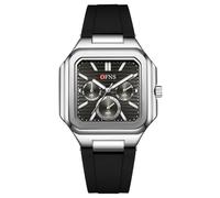 GBB Men's Analog Quartz Watch Luxury Square Mens Watches with Luminous Six-Hand Work Sport Watch for Men Business Casual Waterproof Men's Wrist Watches (Silicone Black)