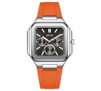 GBB Men's Analog Quartz Watch Luxury Square Mens Watches with Luminous Six-Hand Work Sport Watch for Men Business Casual Waterproof Men's Wrist Watches (Silicone Orange)