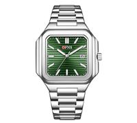 GBB Men's Analog Quartz Watch Minimalist Square Business Sport Watch with Luminous Hand Waterproof Stylish Wrist Watches for Men with Silicone/Steel Strap (Steel Silver Green)