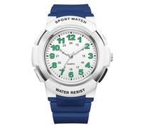 GBB Men's Sport Watch Student Quartz Watch with Big Numbers Lightweight Waterproof Wristwatch for Men Stylish Durable Sports Watch for Young Men Women Students Unisex (White Blue)