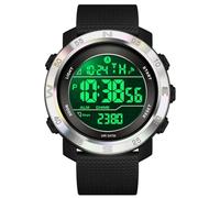 GBB Men's Sports Watch Minimalist Digital Watches for Men Multifunctional Waterproof Wrist Watch for Student Men Business Mens Watches with Nylon Strap Calorie Tracking (Silicone Black Silver)