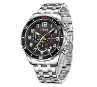 GBB Mens Watches Analogue Multifunction Quartz Watch for Men Waterproof Date Watch with Luminous Six-Hand Display with Stainless Steel or Silicone Bracelet (Steel Band Silver-Black)