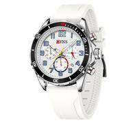GBB Mens Watches Analogue Multifunction Quartz Watch for Men Waterproof Date Watch with Luminous Six-Hand Display with Stainless Steel or Silicone Bracelet (Silicone White)