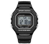 GBB Mens Watches Men's Digital Sports Watch Water Resistant Electronic Square LED Back Light Wristwatch (Black and White)