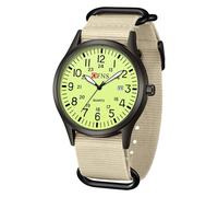 GBB Unisex Quartz Watch Waterproof Ultra-Thin Men's Digital Watches with Nylon Strap Large Numerals Easy Read Mens Sports Watch Minimalist Wristwatch for Men Women Students (Khaki Green)