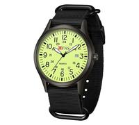 GBB Unisex Quartz Watch Waterproof Ultra-Thin Men's Digital Watches with Nylon Strap Large Numerals Easy Read Mens Sports Watch Minimalist Wristwatch for Men Women Students (Black Green)