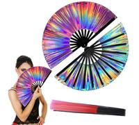 Gbbazu Large Holographic Folding Hand Fan, Laser Rave Hand Fan, Boots on The Ground Fan for Line Dancing Foldable Craft Holding Laser Colors Fan (C44)