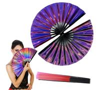 Gbbazu Large Holographic Folding Hand Fan, Laser Rave Hand Fan, Boots on The Ground Fan for Line Dancing Foldable Craft Holding Laser Colors Fan (C2)
