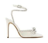 GBBRZKTB High Heels Women's Destiny Closed Toe Shiny Rhinestone Bow Ankle Strap Pumps Wedding Bridal Party Dress Shoes 11.5cm,White-36