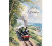 GBCC Birthday Card for Men - Nostalgic Steam Train - Gold Foil Finish - Premium Greeting Card with Envelope