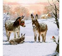 GBCC Charity Christmas Cards - Festive Donkey Family in the Snow - Flitter Finish - Eco-Friendly and Recyclable - Pack of 6 Cards - By Paper House - Supporting UK Charities