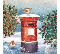 GBCC Charity Christmas Cards Pack of 10 - Festive Robins & Postbox in the Snow - Gold Foil Finish - Premium Greeting Cards Multipack with Envelopes - Supporting UK Charities
