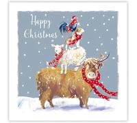 GBCC Charity Christmas Cards - Pack of 20 Assorted Premium Greeting Cards with Envelopes - Festive Sheep & Cow - (10 Each of 2 Designs) - Supporting UK Charities