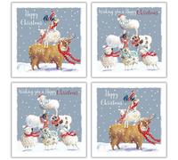 GBCC Charity Christmas Cards - Pack of 20 Assorted Premium Greeting Cards with Envelopes - Festive Sheep & Cow - (10 Each of 2 Designs) - Supporting UK Charities