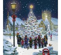 GBCC Charity Christmas Cards Pack of 6 - Carols Around the Tree Design - Foil Finish - Festive Christmas Cards Multipack - In Aid of UK Charities