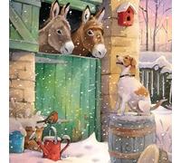 GBCC Charity Christmas Cards Pack of 6 - Charity Christmas Cards with Donkeys and a Dog at The Stable Design - Eco-Friendly Xmas Cards Multipack with Envelopes