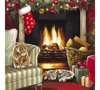 GBCC Charity Christmas Cards Pack of 6 - Cute Cats by the Fireplace - Premium Festive Greeting Cards Multipack with Envelopes - Supporting UK Charities