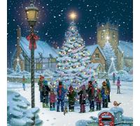 GBCC Charity Christmas Cards Pack of 8 - Festive Carols Around the Tree - Premium Quality Greeting Cards with Envelopes - Supporting UK Charities