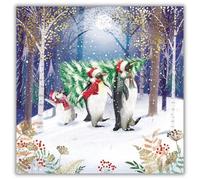 GBCC Charity Christmas Cards Pack of 8 - Festive Penguins and Tree - Foil Finish - Premium Quality Greeting Cards Multipack with Envelopes - Supporting UK Charities