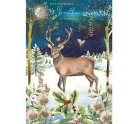 GBCC Christmas Card for Brother - Festive Stag in the Snow - Gold Foil Finish - Premium Quality Special Christmas Greeting Card with Envelope