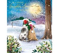GBCC Christmas Card for Daughter & Son-in-Law - Festive Dogs in the Snow - Gold Foil Finish - Premium Quality Special Christmas Greeting Single Xmas Card with Envelope
