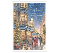 GBCC Christmas Card for Husband - Festive Couple in Town Winter Scene - Gold Foil Finish - Premium Christmas Greeting Card with Envelope
