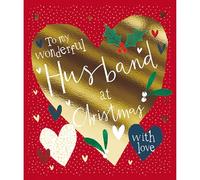 GBCC Christmas Card for Husband - Festive Heart, Holly & Mistletoe Design - Metallic Gold Finish - Premium Quality Special Christmas Greeting Card with Envelope