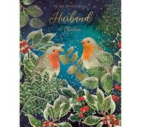 GBCC Christmas Card for Husband - Festive Robins in the Snow - 3D Embellishment & Embossed Gold Foil Finish - Premium Luxury Christmas Greeting Card with Envelope