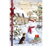 GBCC Christmas Card for Someone Special - Dog and Snowman Design - Foil Finish - Christmas Greeting Card for Him/Her