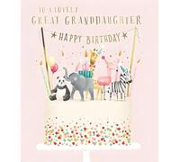 GBCC Great Granddaughter Birthday Card - Happy Birthday Card for a Lovely Granddaughter with Artistic Animal Birthday Cake Design and a Foil Finish - For Her