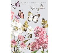 GBCC Lovely Daughter Birthday Card - Happy Birthday Card with Floral Butterfly Design and a Foil Finish - Birthday Card for Women or Girls