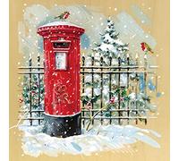 GBCC Medici Cards Box of 12 Artistic Christmas Cards - 'Christmas Post' - Festive Illustration With Gold Foil Detail - From The Great British Card Company, 171 x 171 mm