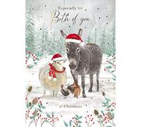 GBCC Paper House Artistic Xmas Greeting Card - Both Of You - Festive Farm Animals in the Snow Illustration - w/ A Gold Foil Finish - From The Great British Card Company, Multicoloured, 145 x 204mm