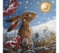 GBCC The Almanac Gallery Box of 20 Artistic Charity Christmas Cards - 'Hare In The Moon Glow' - 10 Cards Each of 2 Illustrative Designs - From The Great British Card Company, Multicoloured