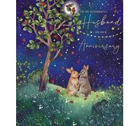 GBCC Wonderful Husband Anniversary Card - Happy Anniversary Card with Meadow Rabbits Design and Foil Details - Anniversary Card for Someone Special
