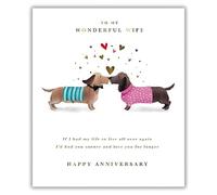 GBCC Wonderful Wife Anniversary Card - Happy Anniversary Card for Someone Special with Romantic Sausage Dog and Love Hearts Design with a Foil Finish