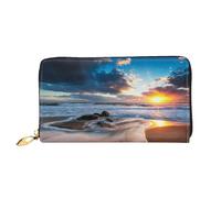 GBCDEDSL Beautiful Sunrise on Sea Double Sided Fully Printed Microfiber Leather Women's Leather Long Clutch Wallet Leather Wallet