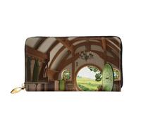 GBCDEDSL Beautiful Village Double Sided Fully Printed Microfiber Leather Women's Leather Long Clutch Wallet Leather Wallet