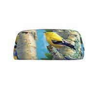 GBCDEDSL Birds in Birch Tree Fully Printed PVC Cross Pattern Leather Zipper Three-Dimensional Pencil case Student Pencil case Pouch