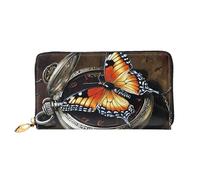 GBCDEDSL Butterfly Clocks Double Sided Fully Printed Microfiber Leather Women's Leather Long Clutch Wallet Leather Wallet