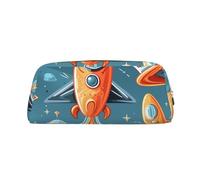 GBCDEDSL Cartoon Rockets Fully Printed PVC Cross Pattern Leather Zipper Three-Dimensional Pencil case Student Pencil case Pouch