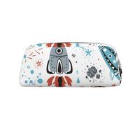 GBCDEDSL Cartoon Rockets Fully Printed PVC Cross Pattern Leather Zipper Three-Dimensional Pencil case Student Pencil case Pouch