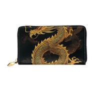 GBCDEDSL Chinese Golden Yellow Dragon Double Sided Fully Printed Microfiber Leather Women's Leather Long Clutch Wallet Leather Wallet